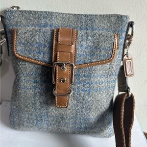 COACH vintage Gray and Brown Plaid Crossbody Bag.